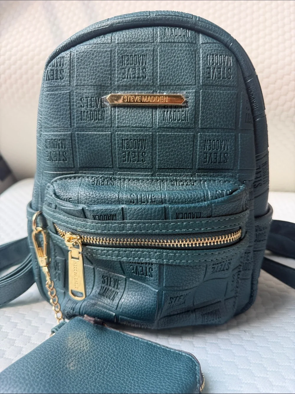 Steve Madden Teal Embossed Mini Backpacks with Gold Hardware